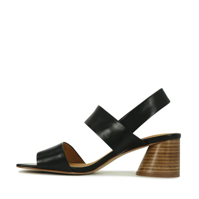 EOS Peto Black Leather Sandal with Heel & Back Strap