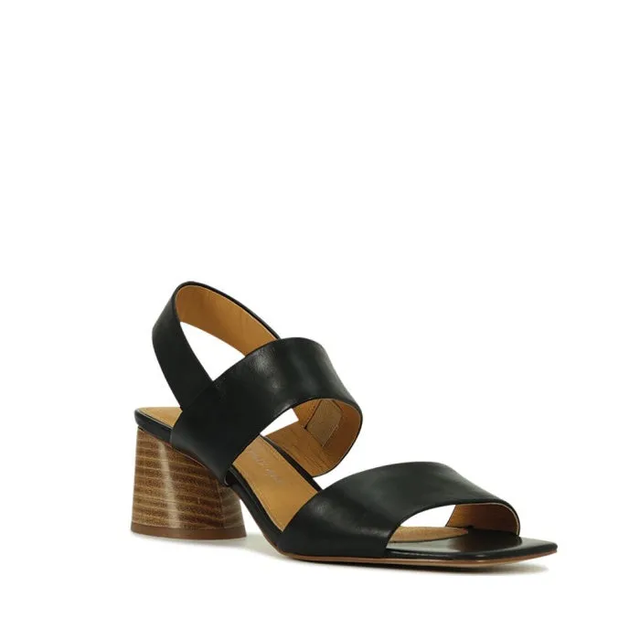 EOS Peto Black Leather Sandal with Heel & Back Strap