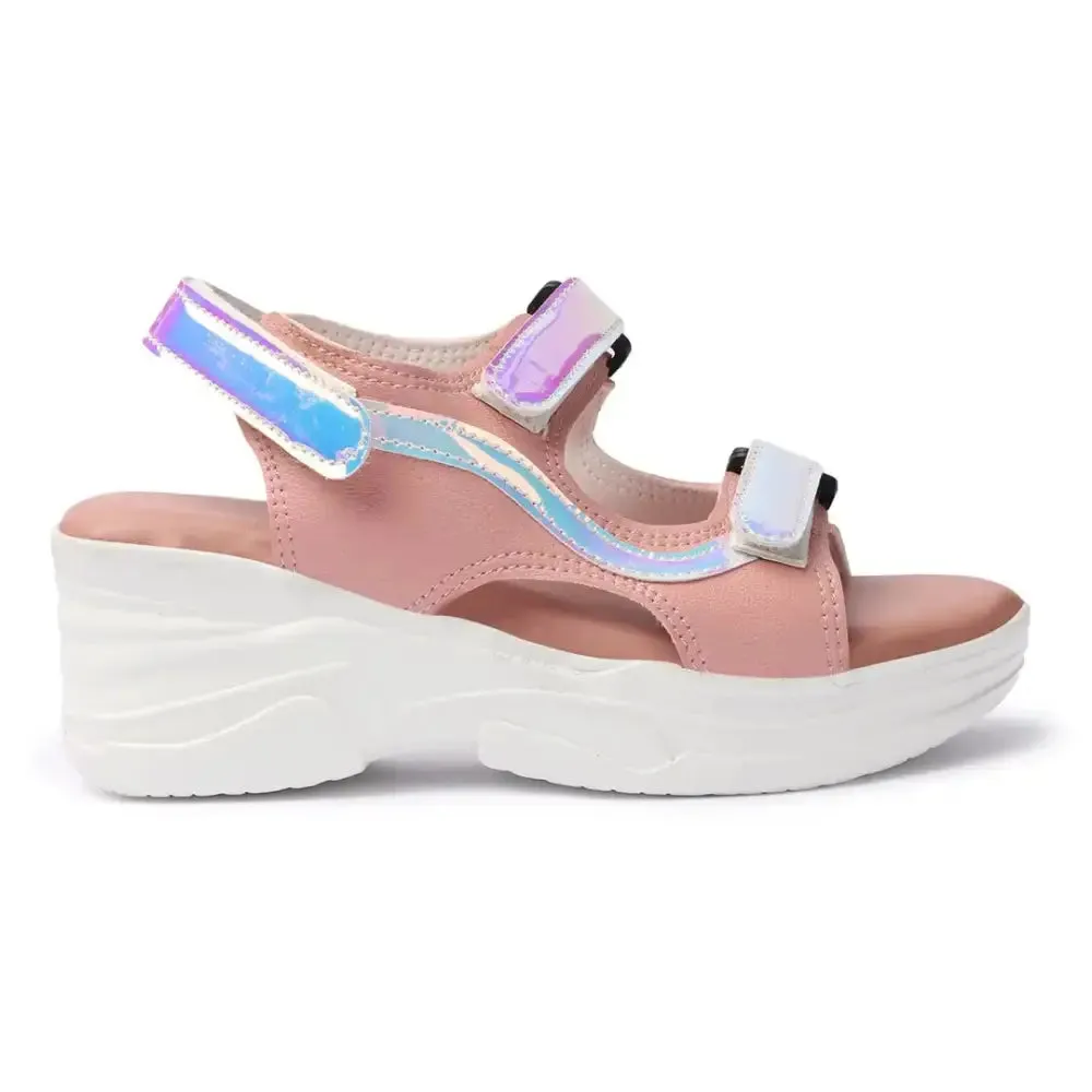 EVOLTAR Synthetic leather Iridescent metallics Trendy casual stylish Valcro closure wedges