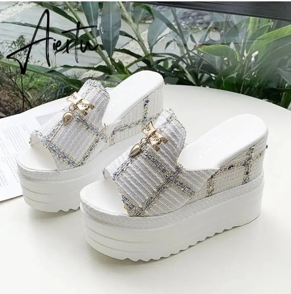 Female Slates Wedge Super High Heels Flip Flops On The Platform Beach Designer Slides Summer Sandals