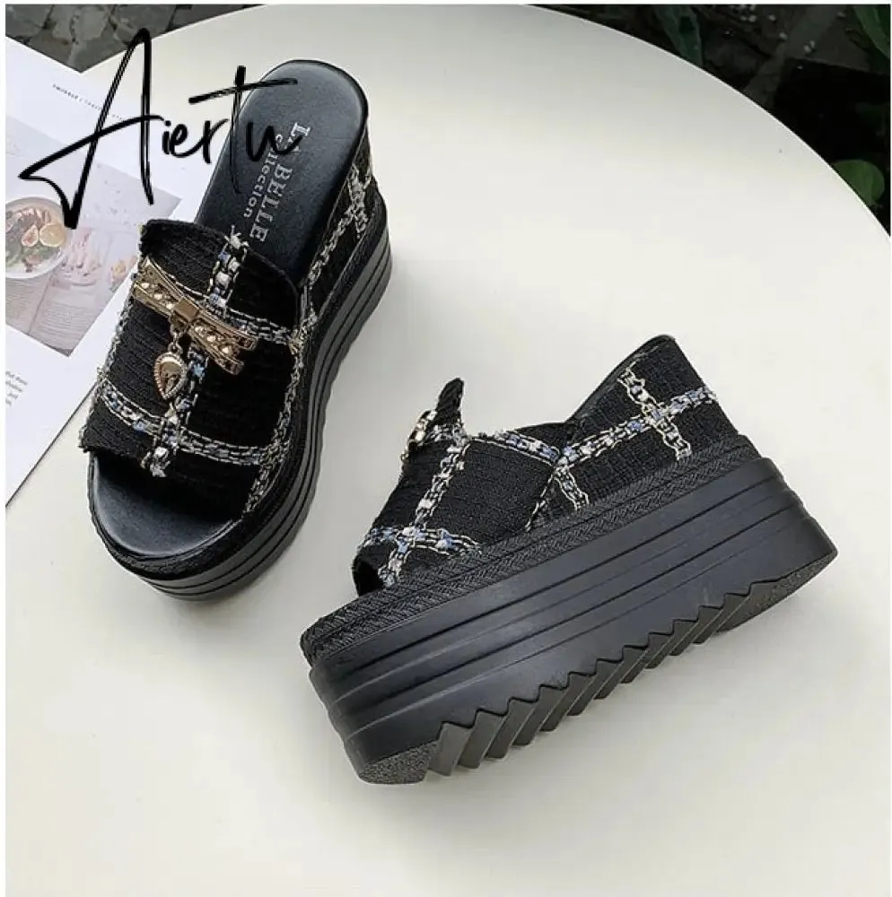 Female Slates Wedge Super High Heels Flip Flops On The Platform Beach Designer Slides Summer Sandals