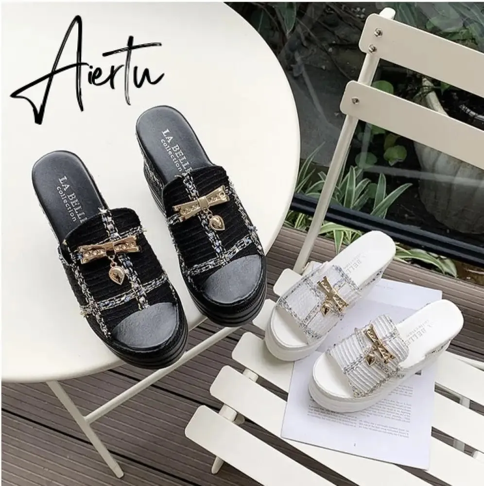 Female Slates Wedge Super High Heels Flip Flops On The Platform Beach Designer Slides Summer Sandals