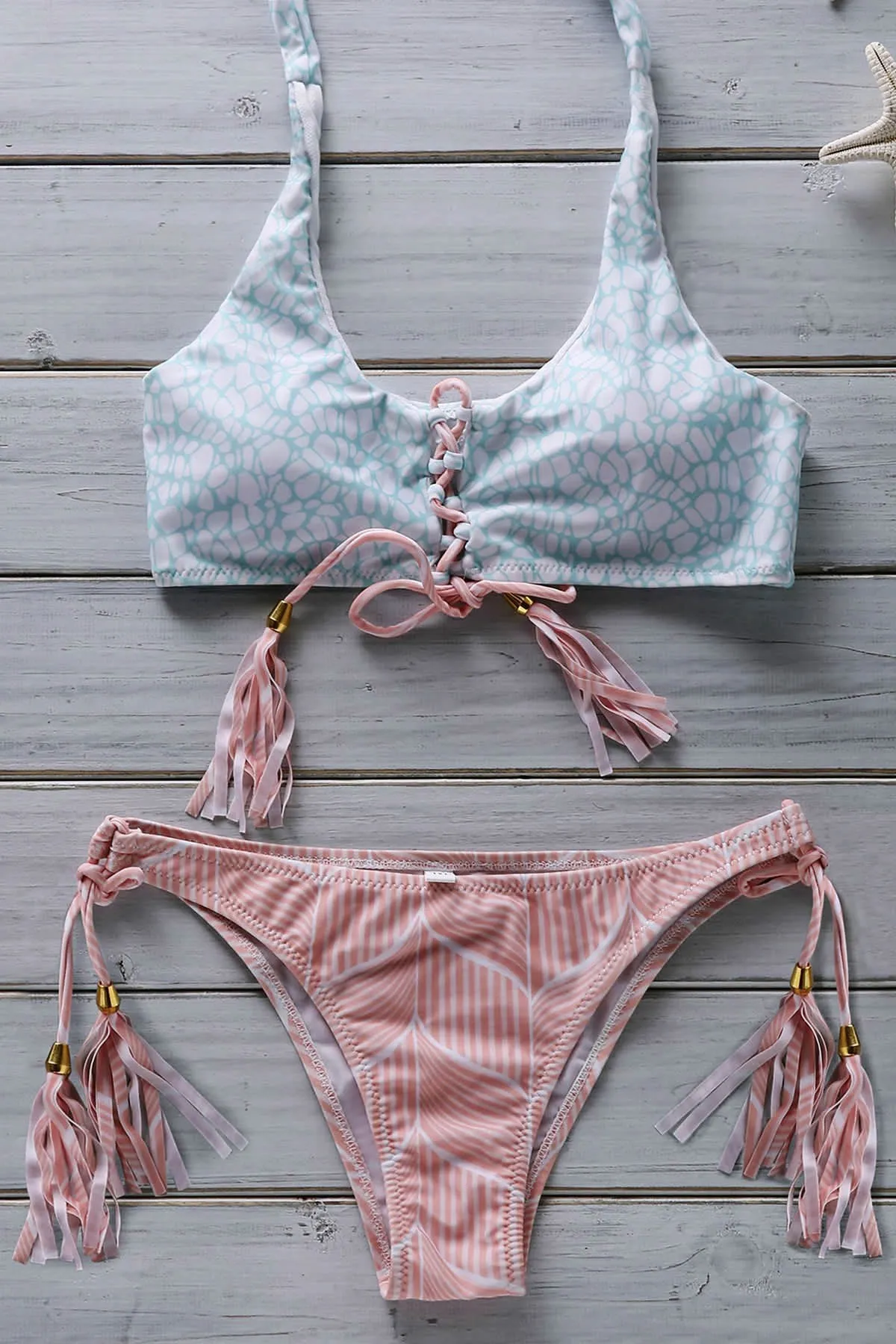 Flower Print Lace Up Bathing Suit