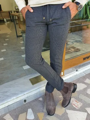 Gray Slim Fit Lace Up Plaid Pants for Men by GentWith.com