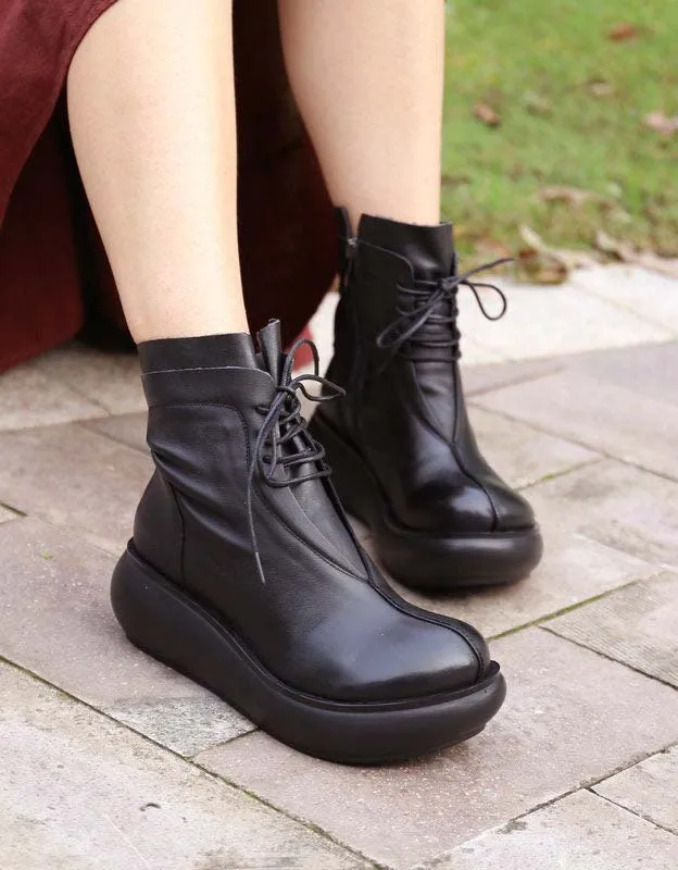 Handmade Comfortable Lace-up Retro Wedge Boots