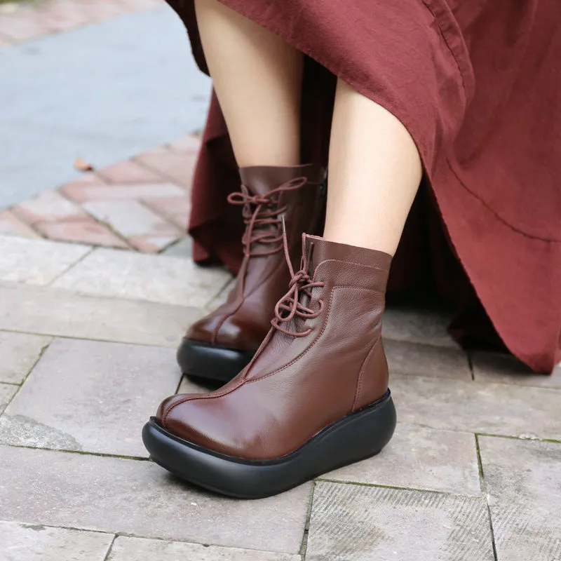 Handmade Comfortable Lace-up Retro Wedge Boots