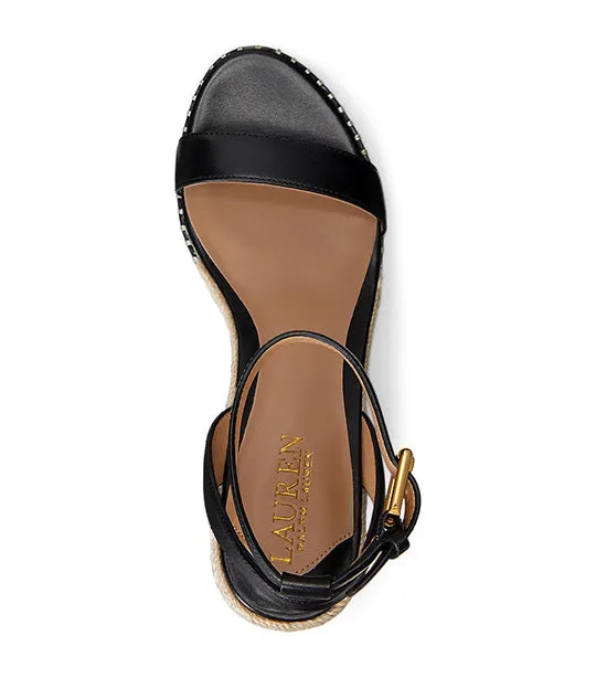 Hilarie Burnished Leather Espadrille Black