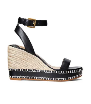 Hilarie Burnished Leather Espadrille Black