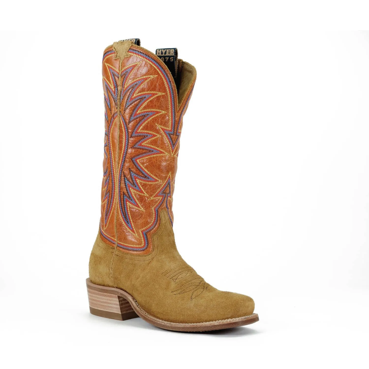 Hyer Ladies Rose Hill Bronze Roughout Blunt Toe Western Boots with Tangerine Tops