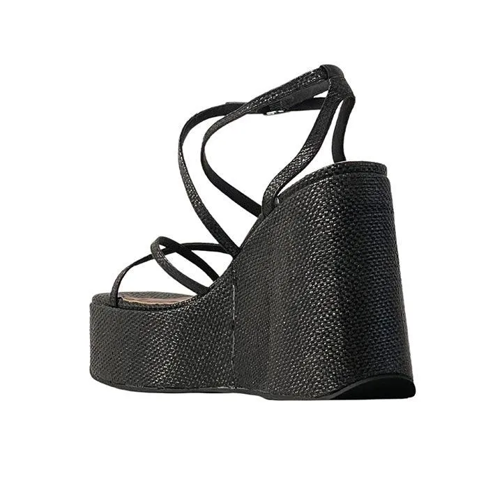 JEFFREY CAMPBELL - OLIANA BLACK WOVEN HEELS