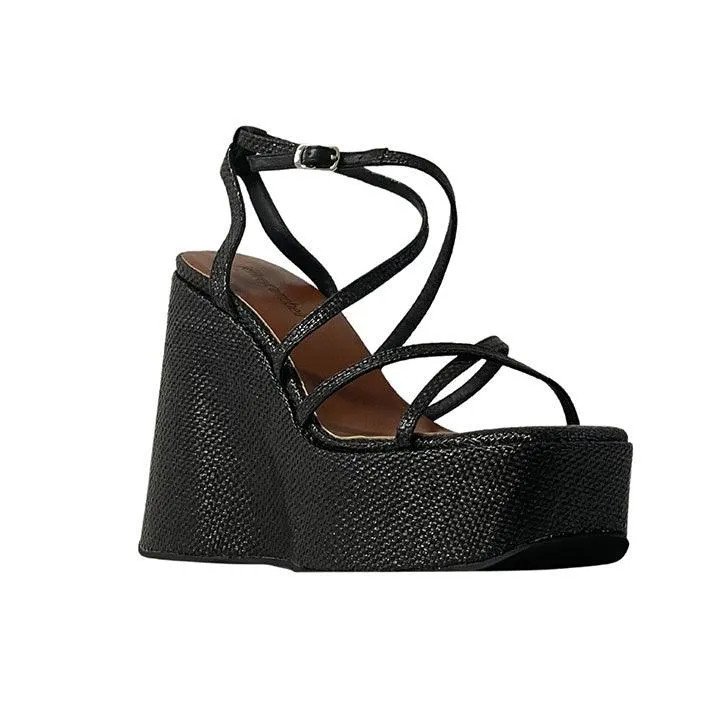 JEFFREY CAMPBELL - OLIANA BLACK WOVEN HEELS