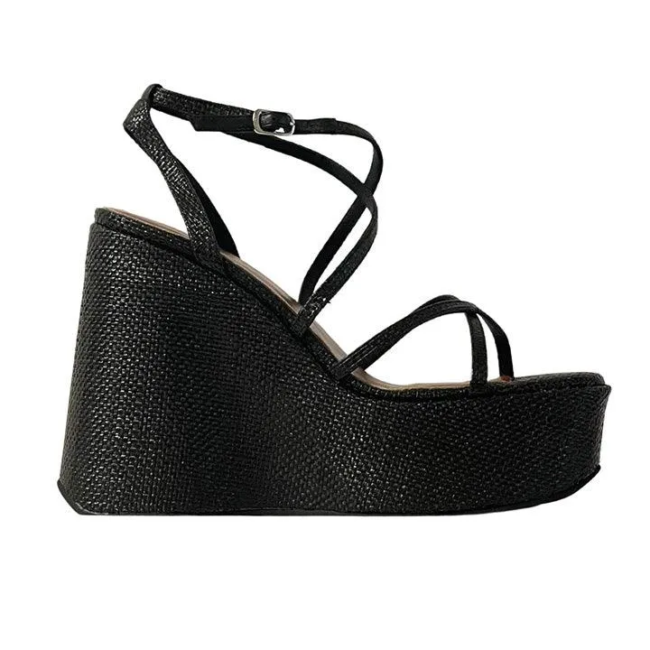 JEFFREY CAMPBELL - OLIANA BLACK WOVEN HEELS