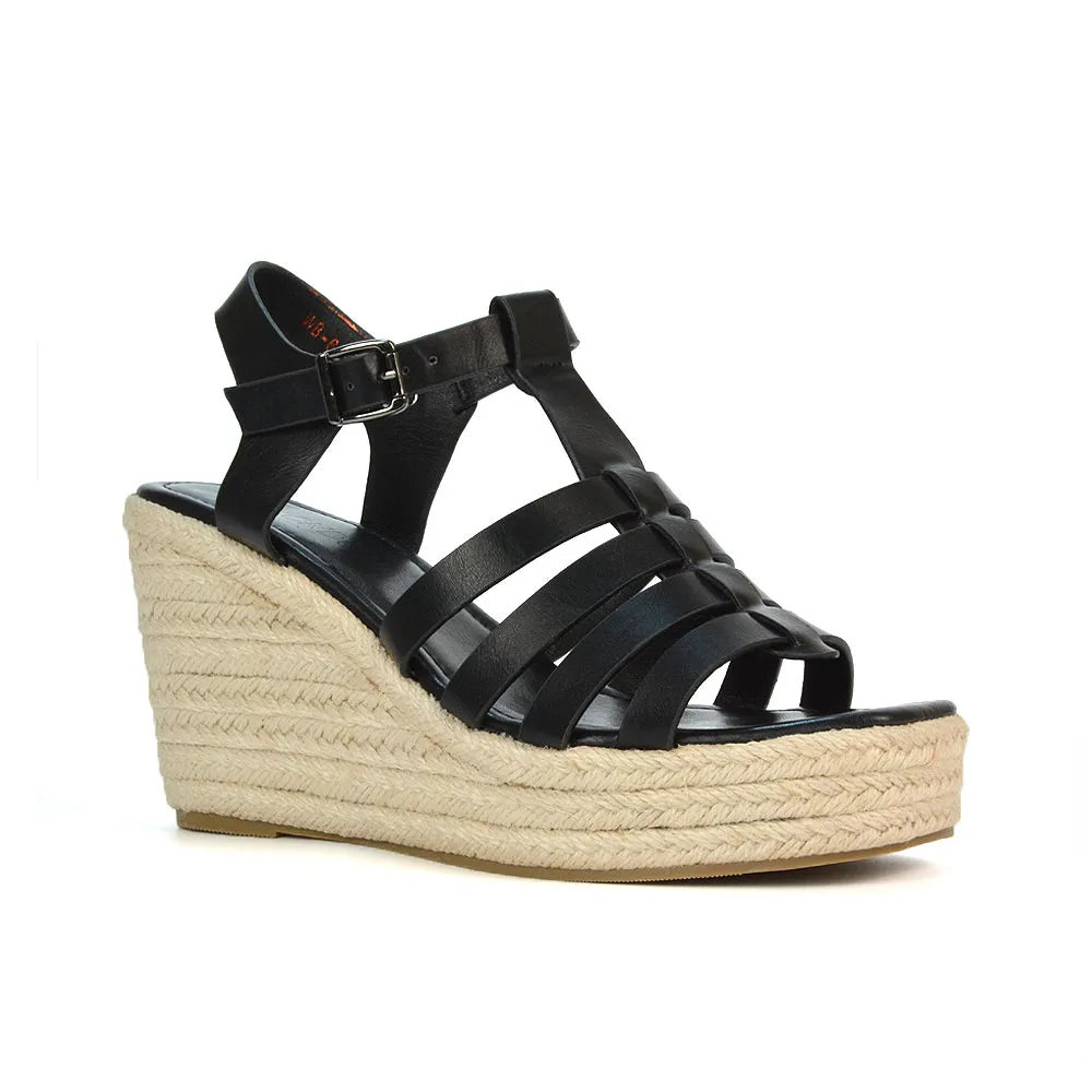 Jojo Espadrille Platform Wedge Heel Sandals With Ankle Strap in White