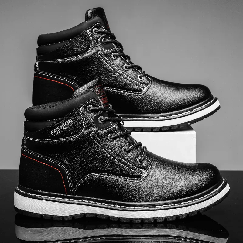 kkboxly kkboxly Men Outdoor Microfiber Leather Waterproof Comfy Lace-Up Tooling Boots