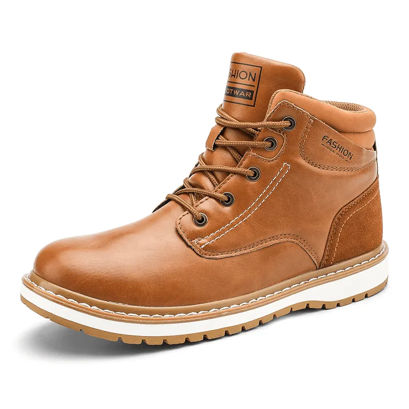 kkboxly kkboxly Men Outdoor Microfiber Leather Waterproof Comfy Lace-Up Tooling Boots