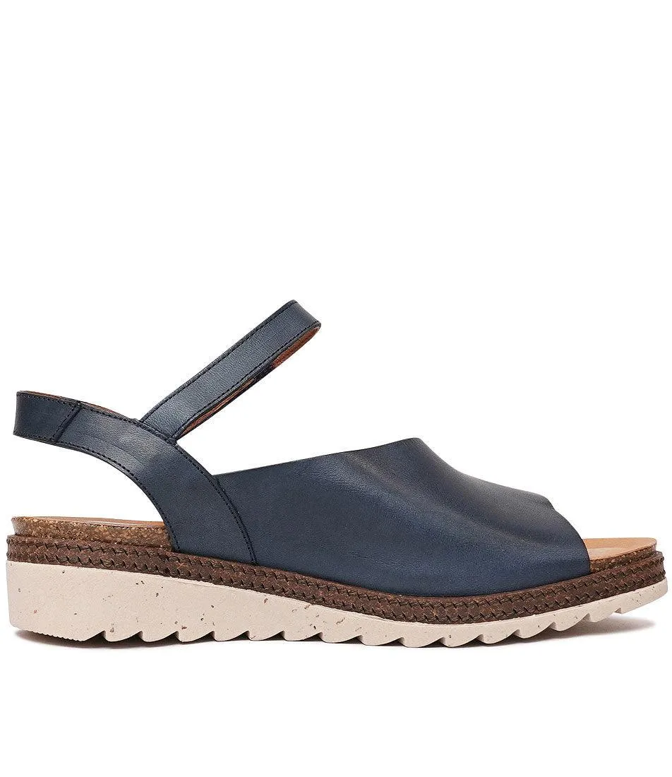 Lena Navy Leather Sandals