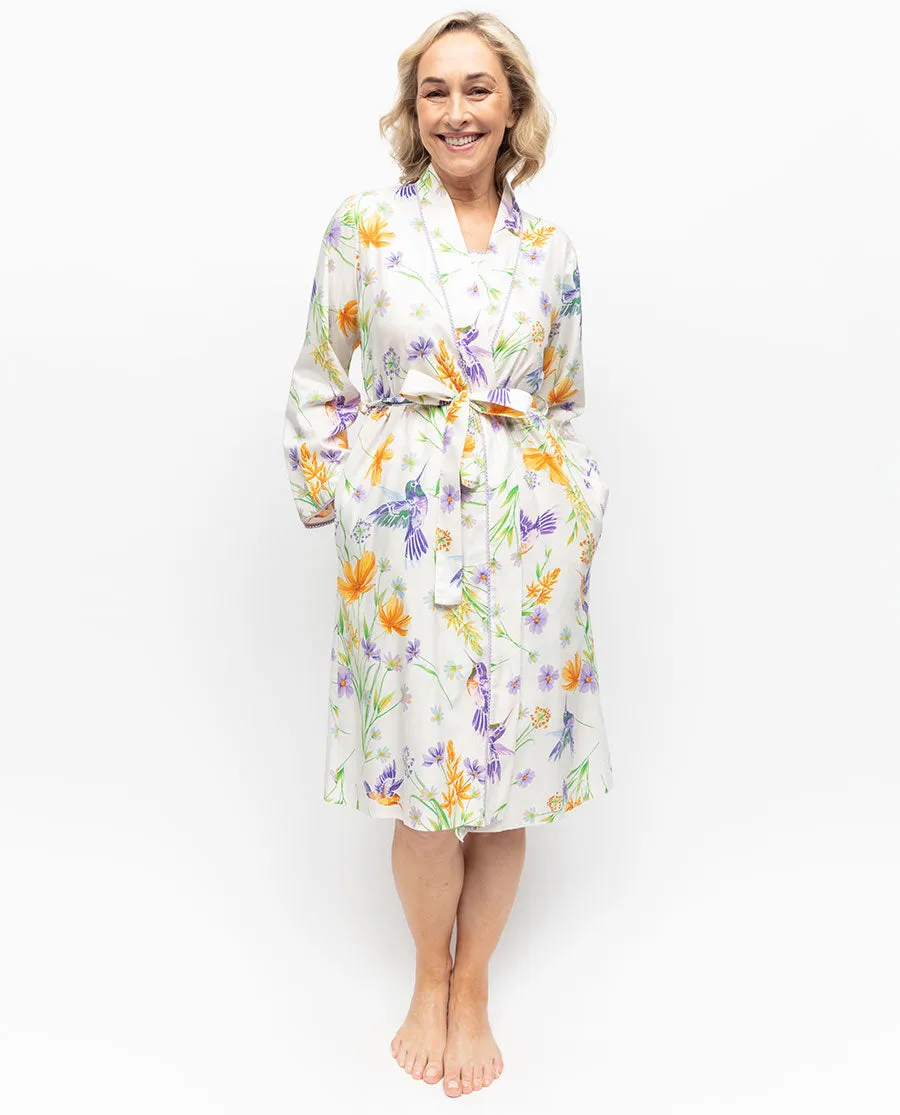 Lorelei Lace Trim Hummingbird Print Short Dressing Gown