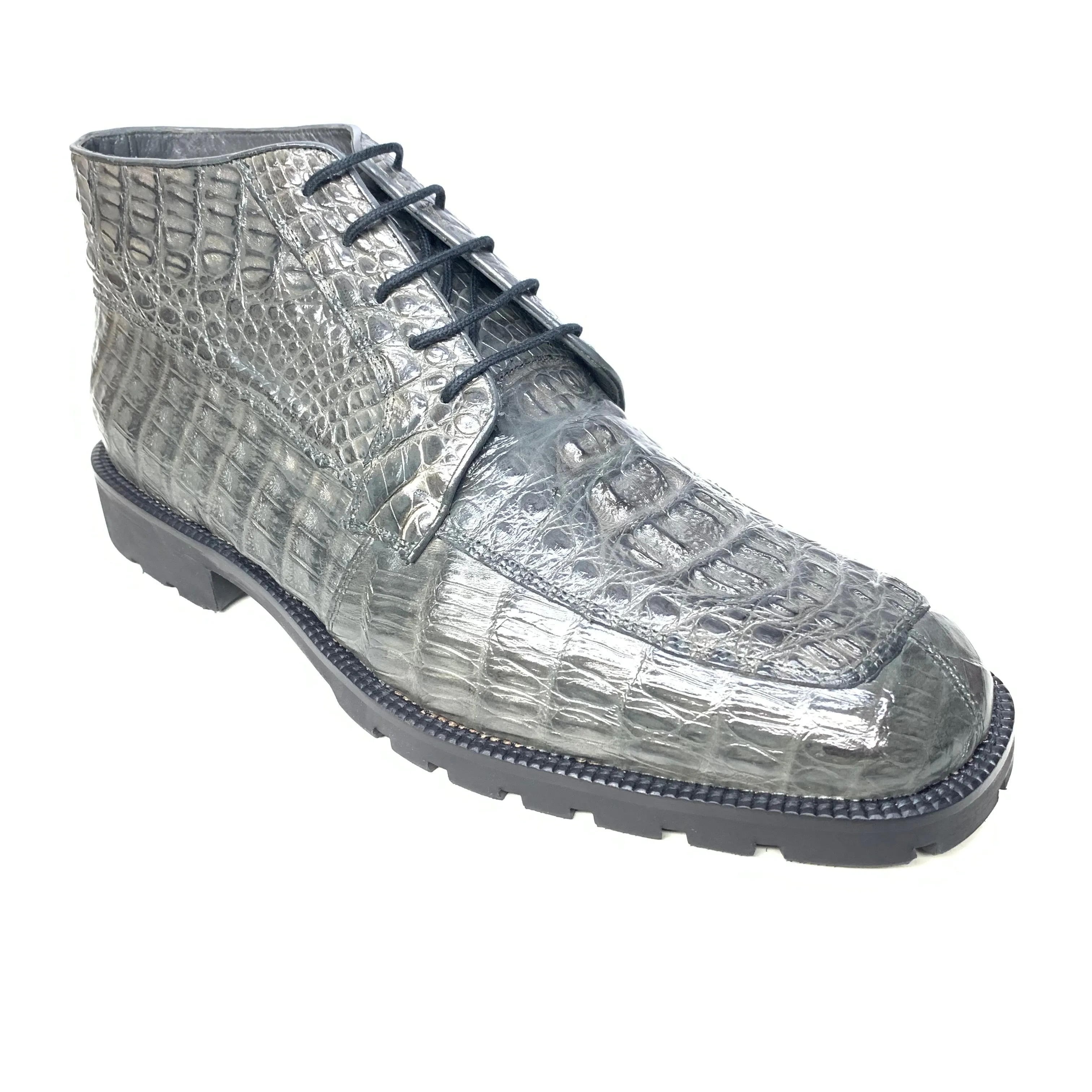 Los Altos Gray Horn-back Crocodile Ankle Boots