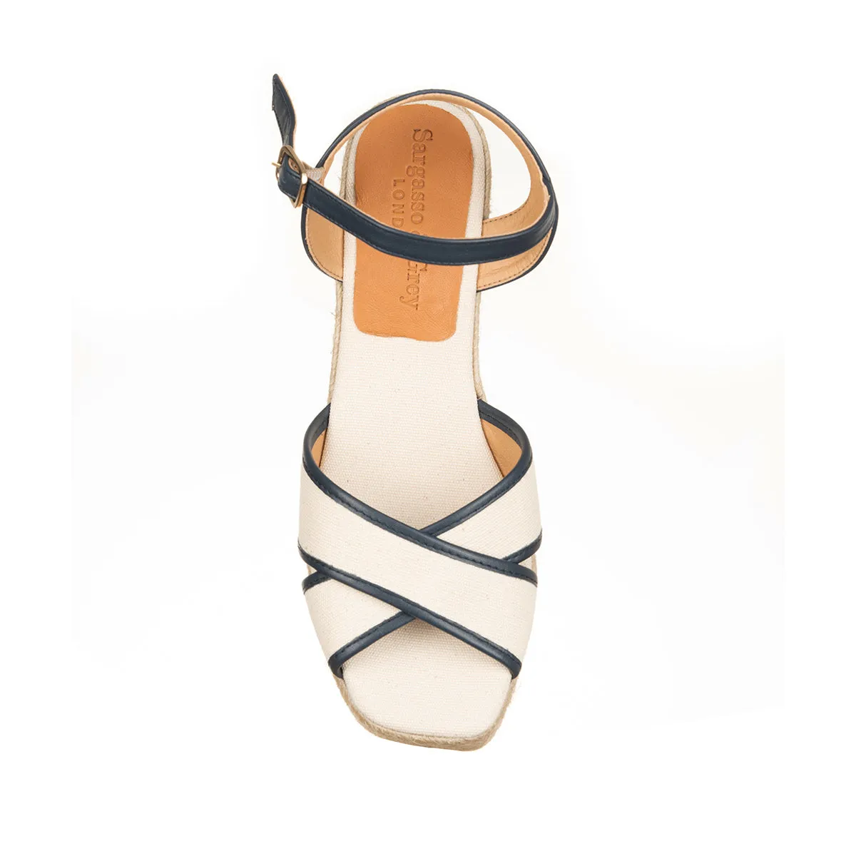 Lottie - Espadrille Wedge Sandal - Navy & Nude Canvas