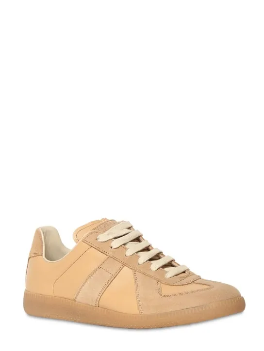 Maison Margiela   20mm Replica leather &amp; suede sneakers 