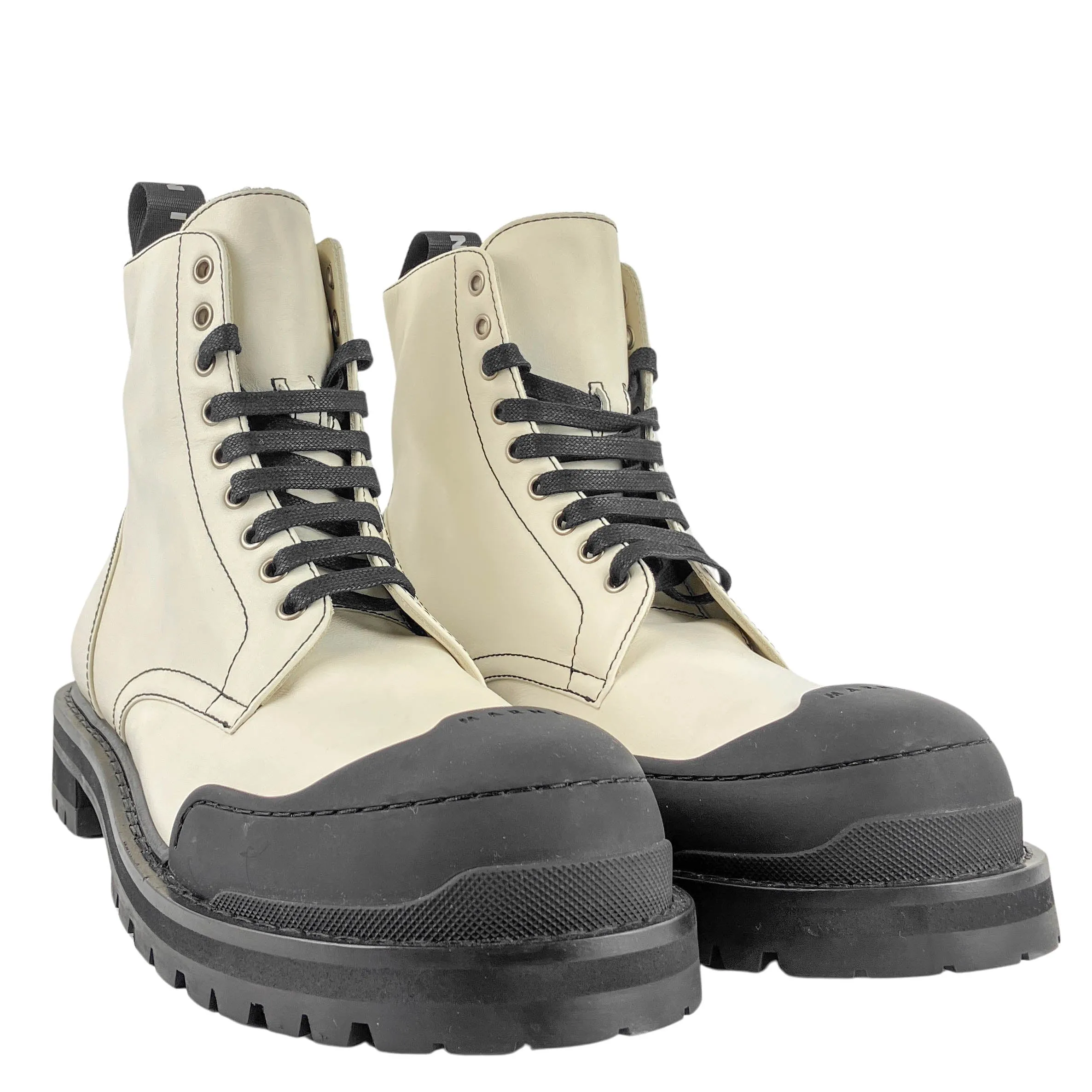 Marni Lace up Boots in Cream/Black