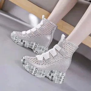 Mesh Hollowed Out Boots Breathable Thick Soled Wedge Heels Inside Heightening Women's Cool Boots