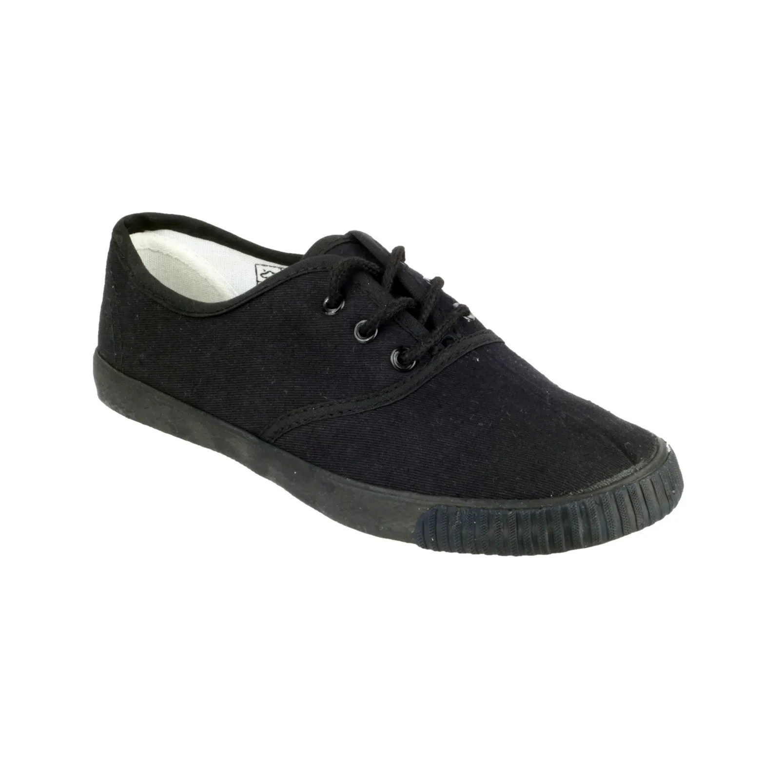 Mirak 6061 Unisex Lace-Up Children's Plimsolls – Durable Black Canvas with Non-Marking Rubber Sole for PE and Indoor Gym Use