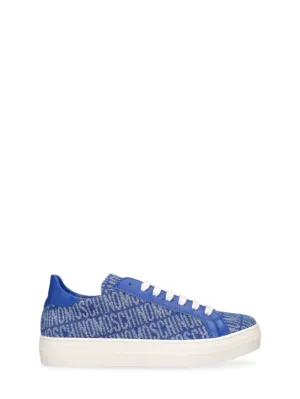 Moschino   Leather &amp; denim lace-up sneakers 