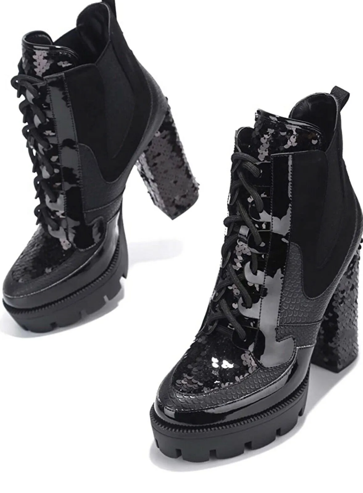 Nell~Chunky Block Heel Boot: BLACK