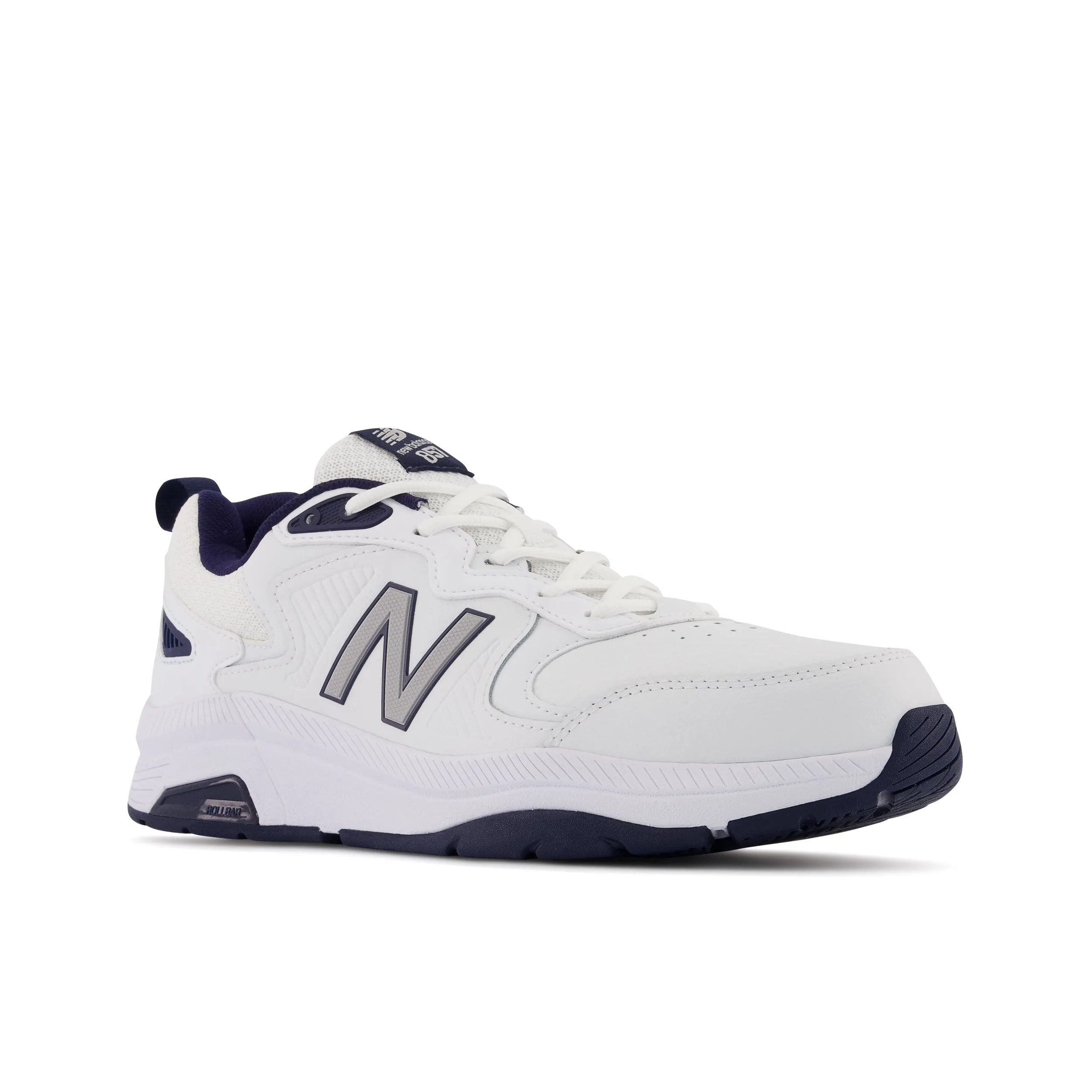 New Balance Men's MX857v3 in White with Navy and Rain Cloud