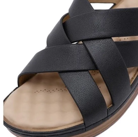 OCW Summer Women Wedge Sandals Vintage Leather Retro Comfortable Sandals