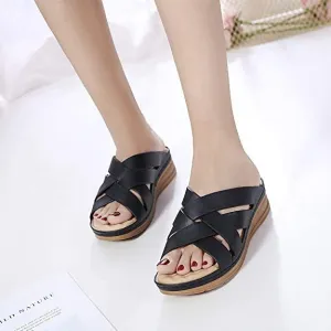 OCW Summer Women Wedge Sandals Vintage Leather Retro Comfortable Sandals