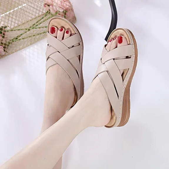 OCW Summer Women Wedge Sandals Vintage Leather Retro Comfortable Sandals