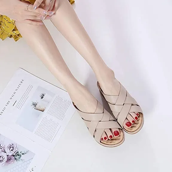 OCW Summer Women Wedge Sandals Vintage Leather Retro Comfortable Sandals