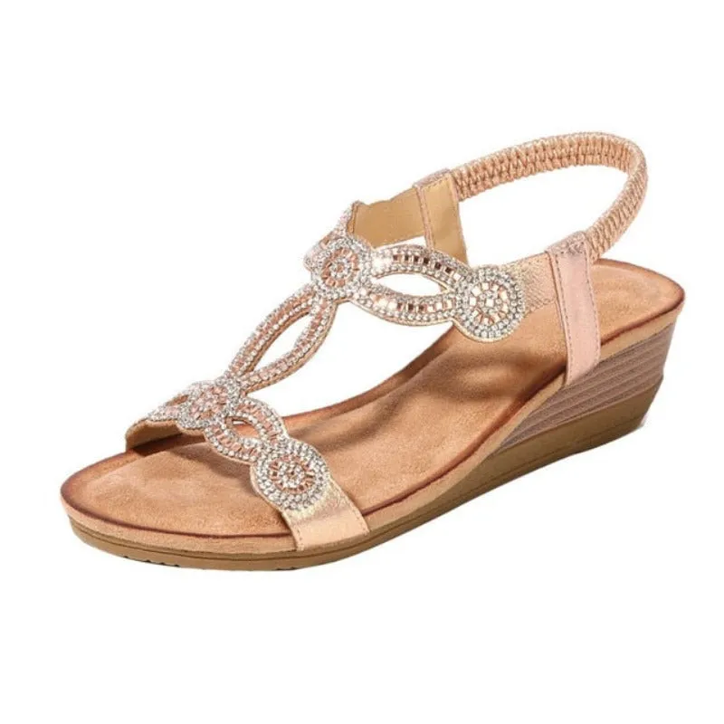 OCW Women Rhinestone Sandal Breathable Comfortable Vintage Wedge Sandal