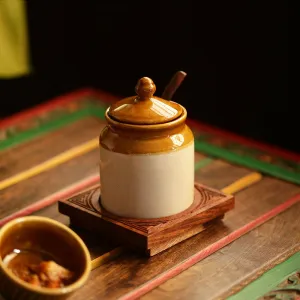 Old Fashioned Ceramic Jar With Hand Carved Tray