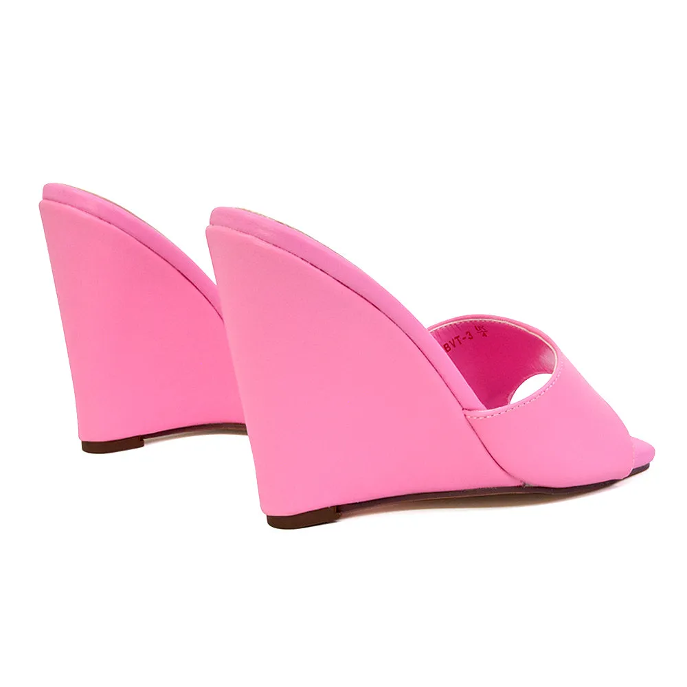 Otis Slip On Square Toe Wedge High Heeled Mule Summer Sandals in Pink