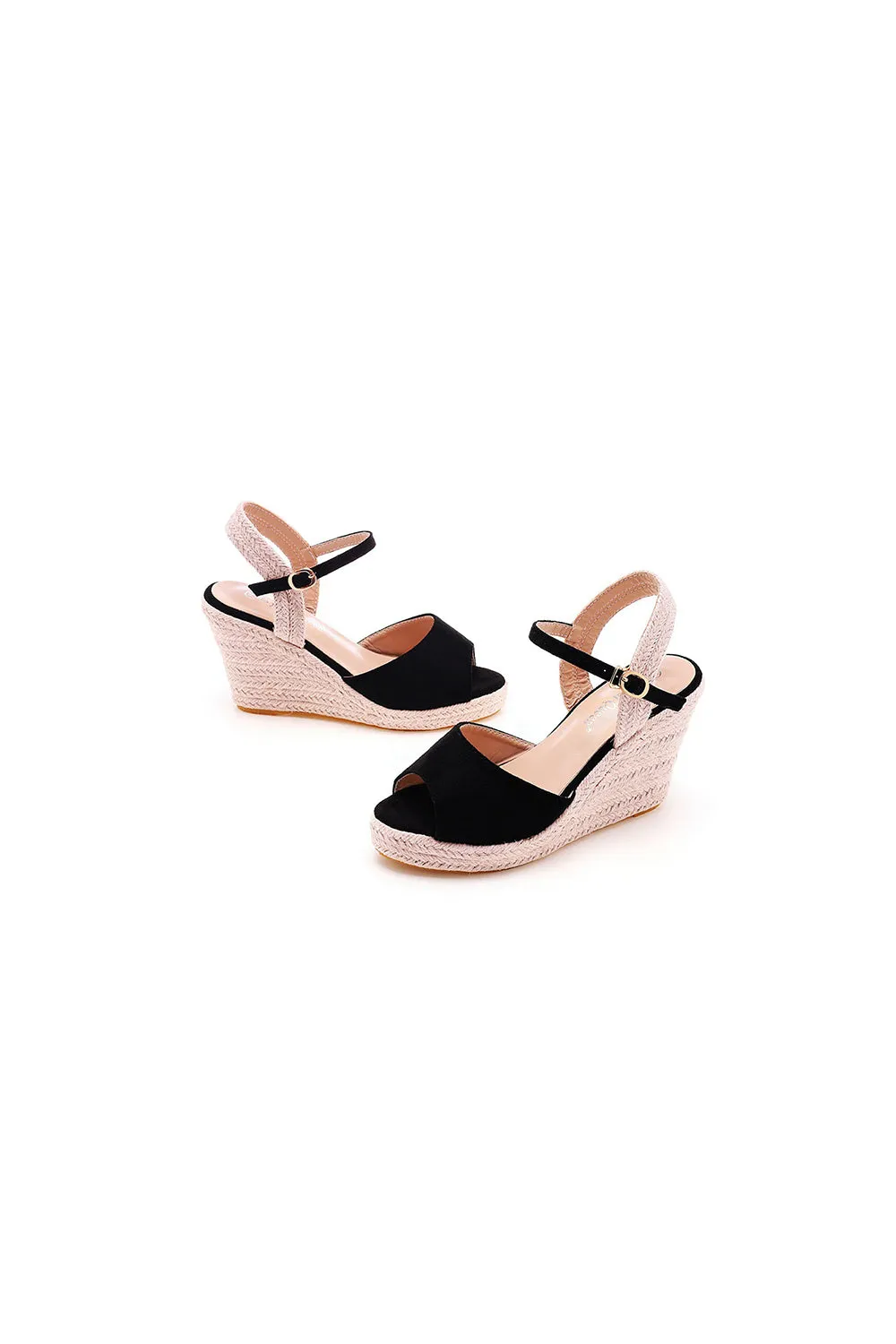 Peep Toe Espadrille Buckle Strap Wedge Sandals