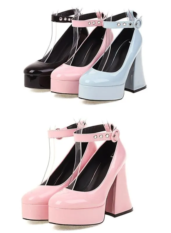 Pleasures and Sins Platform Chunky Heel Shoes with Ankle Buckle