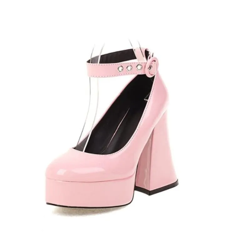 Pleasures and Sins Platform Chunky Heel Shoes with Ankle Buckle