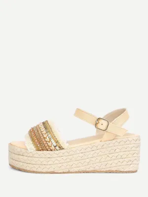 Raw Trim Wedge Sandals With Jewelry