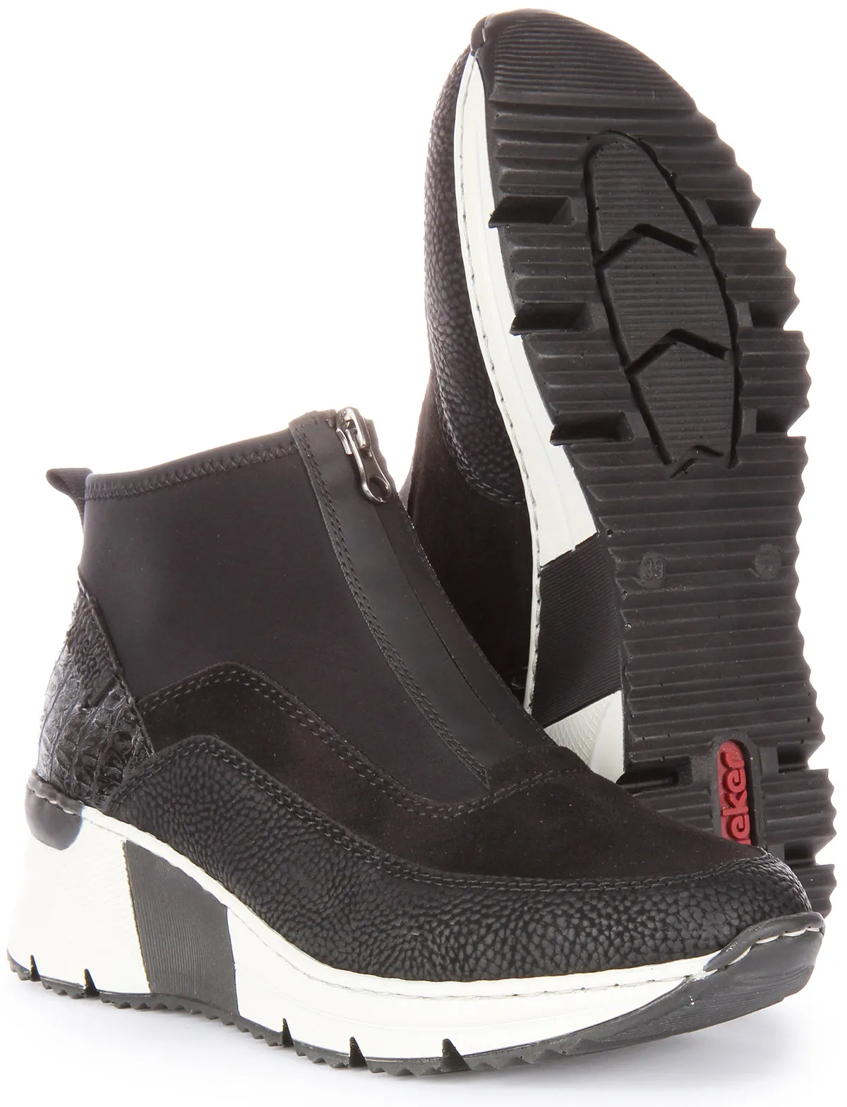 Rieker N6352-00 In Black Zip Up Trainer For Women