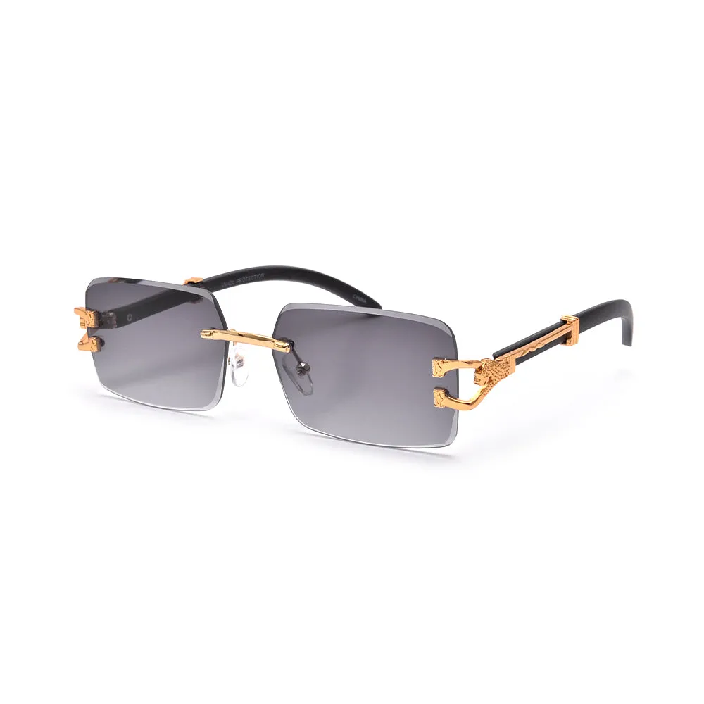 RIMLESS FASHION NARROW HORSE SHOE WOOD TEMPLE SUNNIES