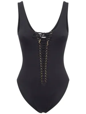 Saint Laurent   Stretch lace-up one piece swimsuit 