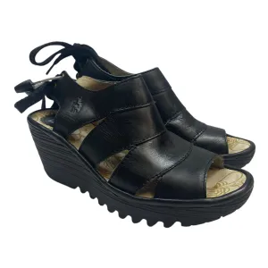 Sandals Heels Wedge By Fly London In Black, Size: 7.5