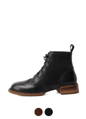 Sicilia Women's Leather Lace-up Ankle Black Boots