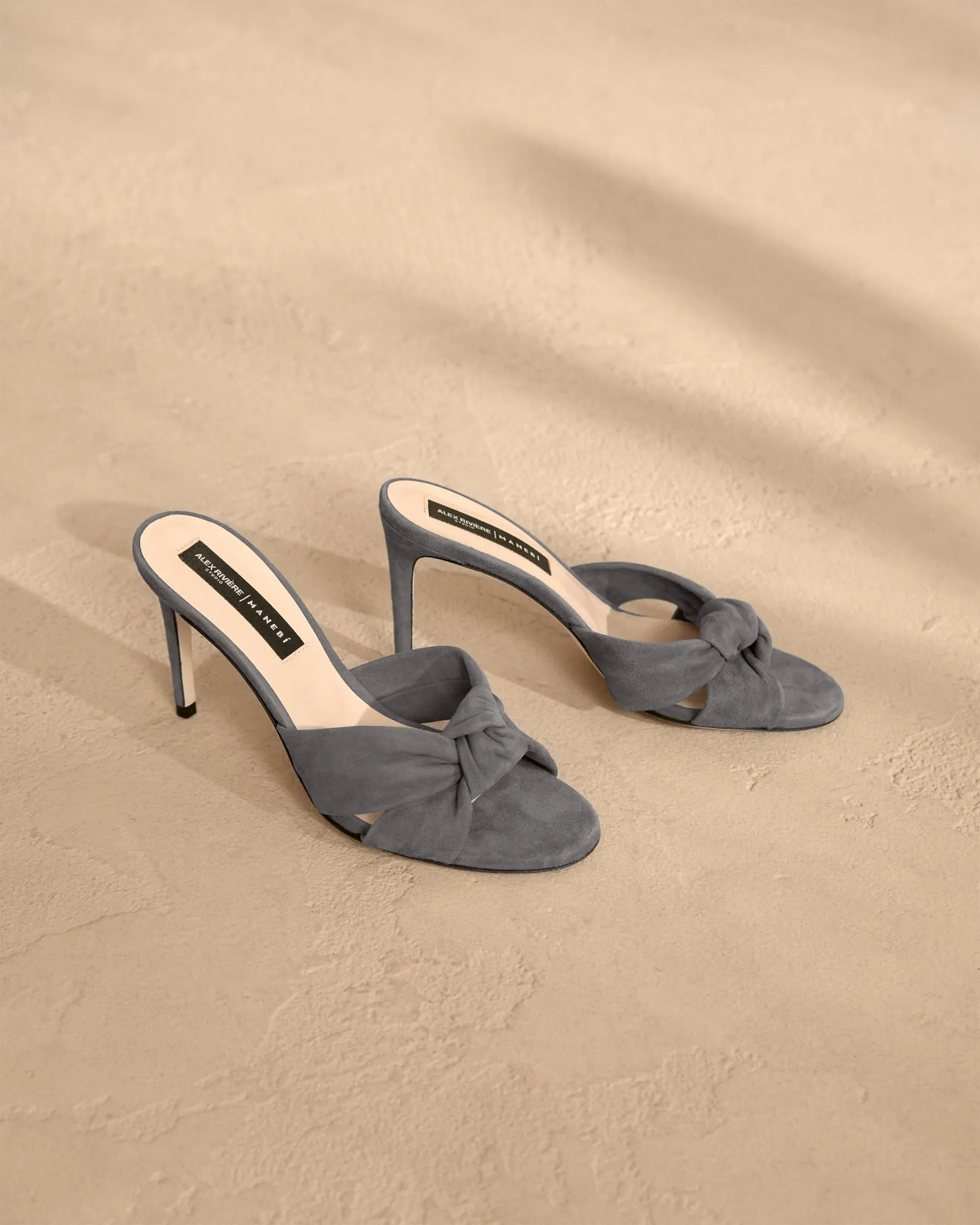 Sophie Suede Knot Mule Heels - M02HP -  Alex Rivière Studio x Manebí Grey