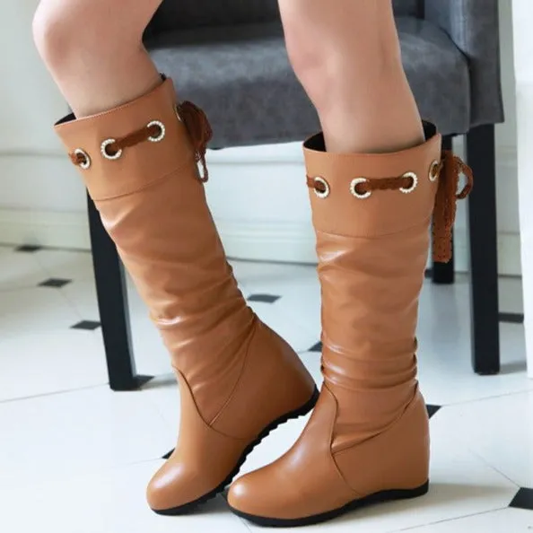 Sosft slouch mid calf boots with hidden wedge heels