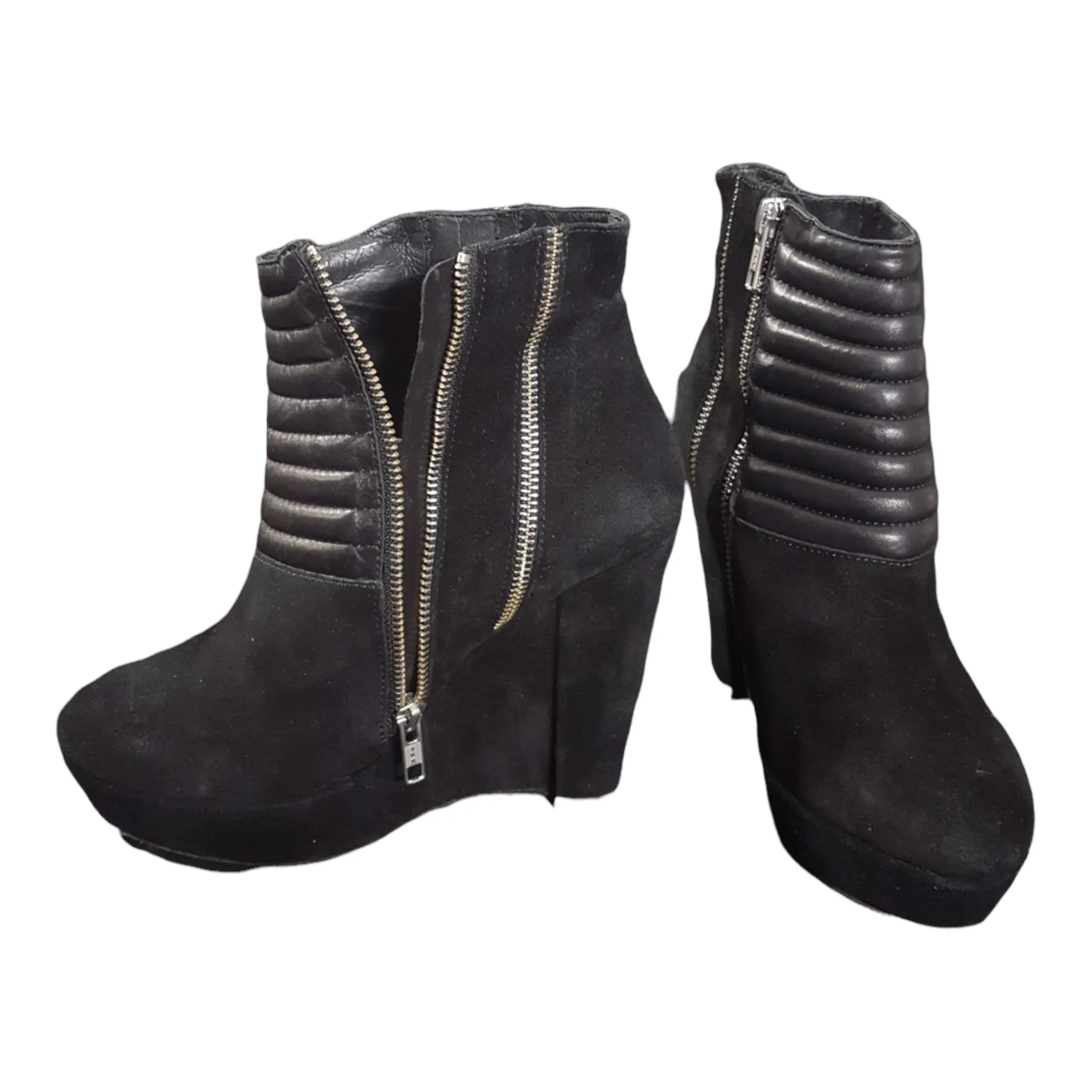 The Kooples Suede and Leather Quilted Zip Ankle Booties size 37