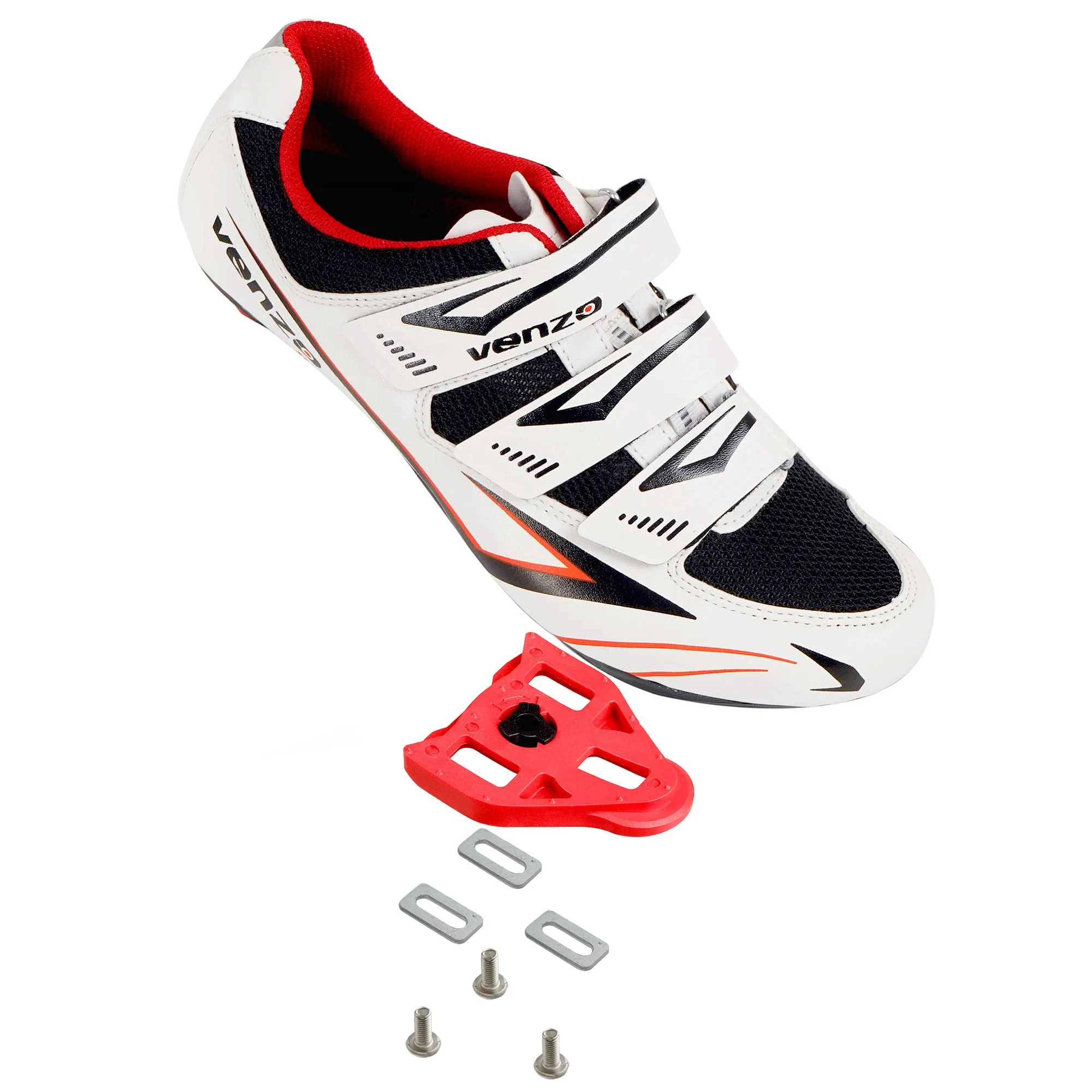 Venzo Bicycle Men's Road Cycling Riding Shoes - 3 Straps - Compatible with Look Delta & for Shimano SPD-SL - Perfect for Road Racing Bikes - White - 8 US Men